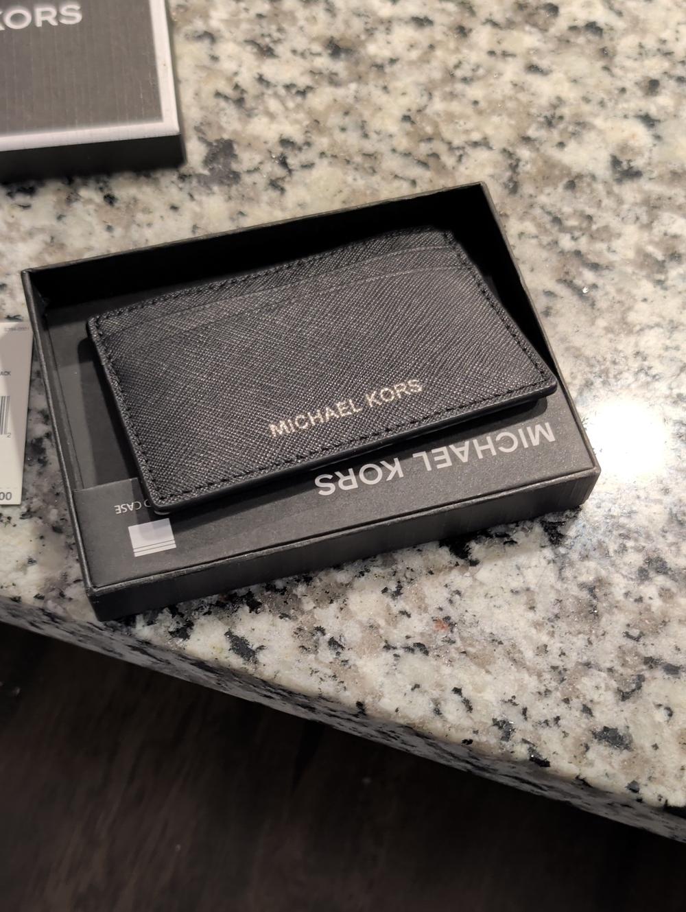Michael Kors Black Saffiano Card Holder with Gold Logo
